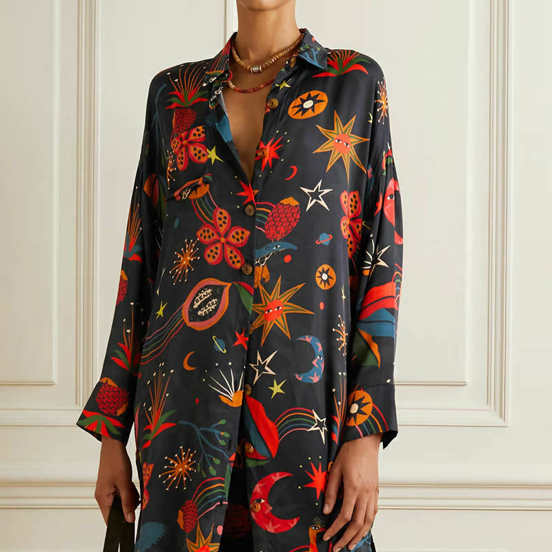 Y2K Aesthetic Printed Satin Pajama Casual Suit for Women - Coquette & Grunge Style Outfit