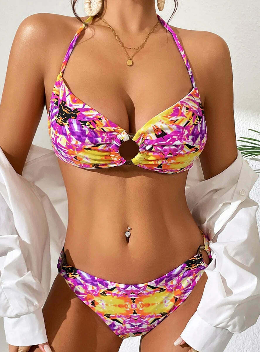 Y2K Aesthetic Printed Sexy Tube Top Bikini - Retro Style Swimwear for Women