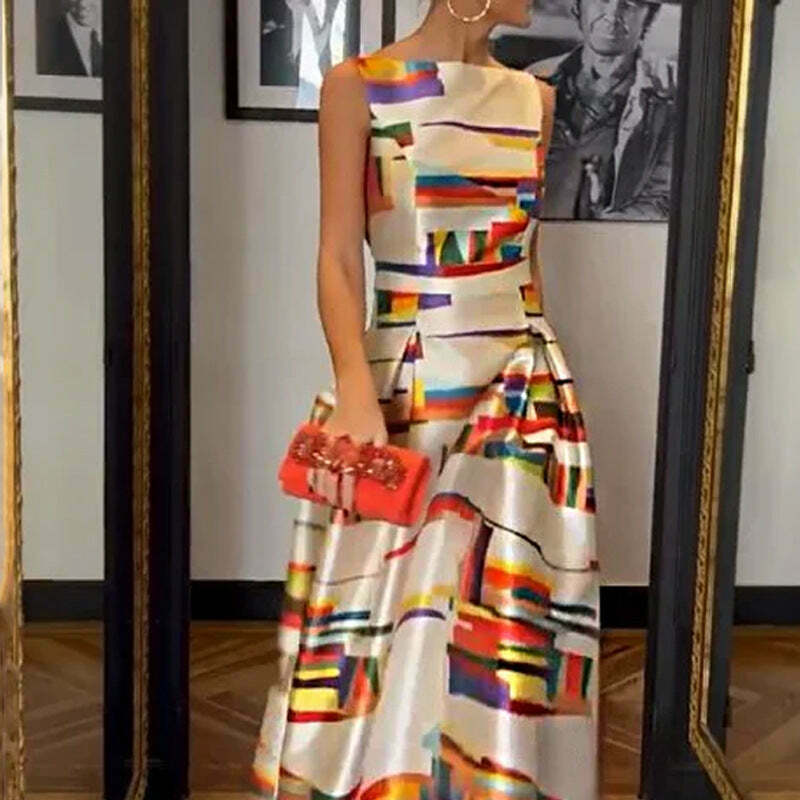 Y2K Aesthetic Printed Waist Sleeveless Dress for Women - Coquette & Grunge Style Fashion
