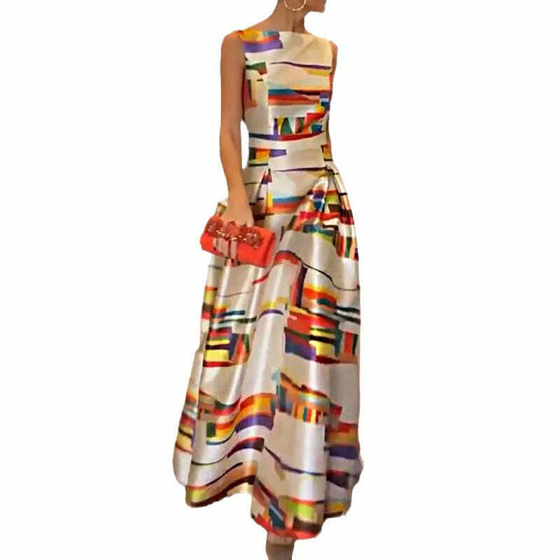 Y2K Aesthetic Printed Waist Sleeveless Dress for Women - Coquette & Grunge Style Fashion