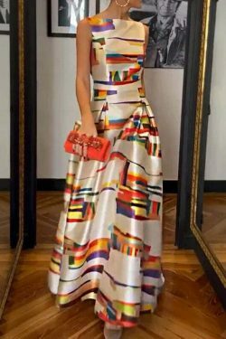 Y2K Aesthetic Printed Waist Sleeveless Dress for Women - Coquette & Grunge Style Fashion