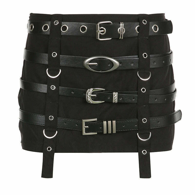 Y2K Aesthetic Punk Style Belted Short Skirt for Women - Coquette Grunge Fashion