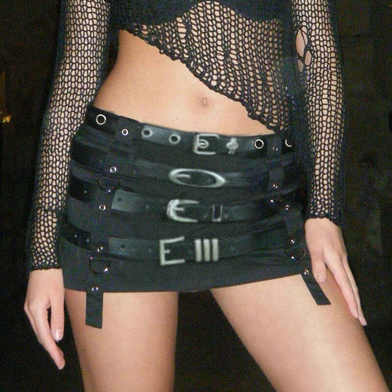 Y2K Aesthetic Punk Style Belted Short Skirt for Women - Coquette Grunge Fashion