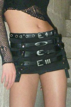 Y2K Aesthetic Punk Style Belted Short Skirt for Women - Coquette Grunge Fashion