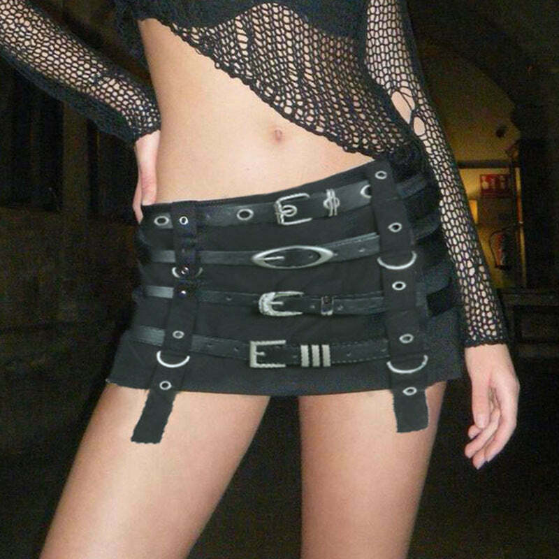 Y2K Aesthetic Punk Style Belted Short Skirt for Women - Coquette Grunge Fashion