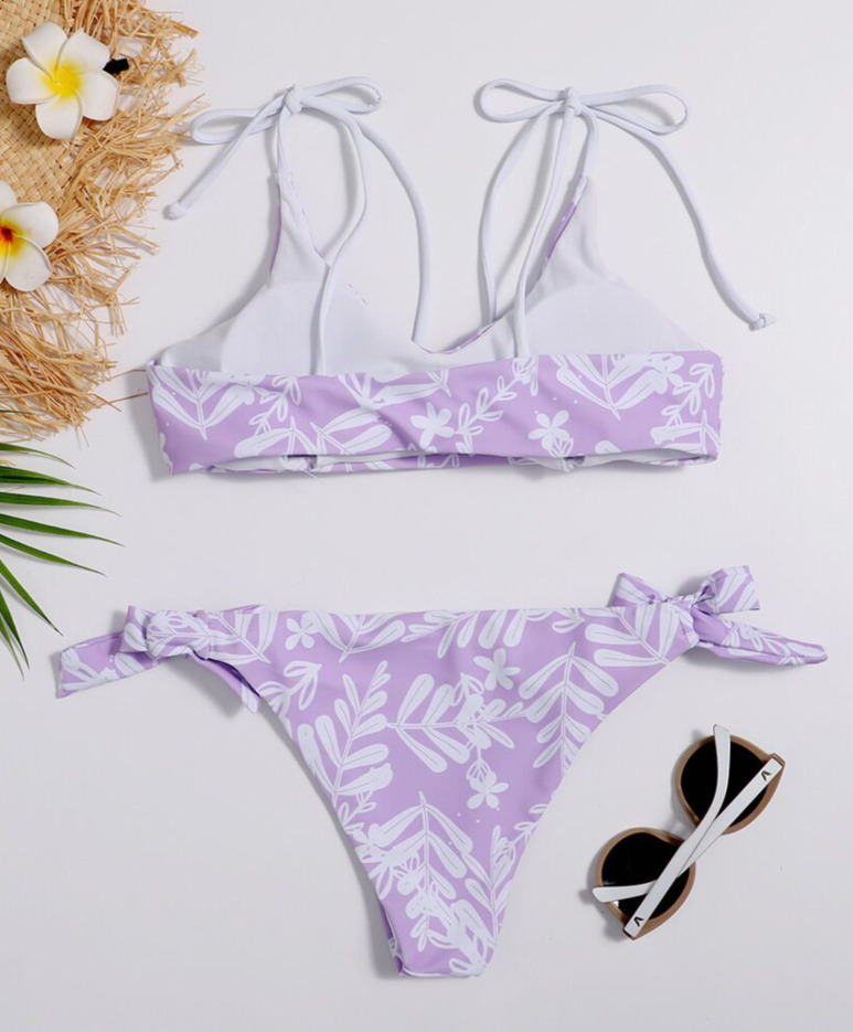 Y2K Aesthetic Purple Floral High Leg Bikini Set - Coquette Style Swimwear for Women