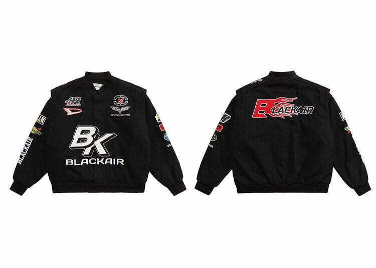Y2K Aesthetic Racing Jacket by BLACK AIR x MADE EXTREME - Coquette Style Grunge Fashion for Women