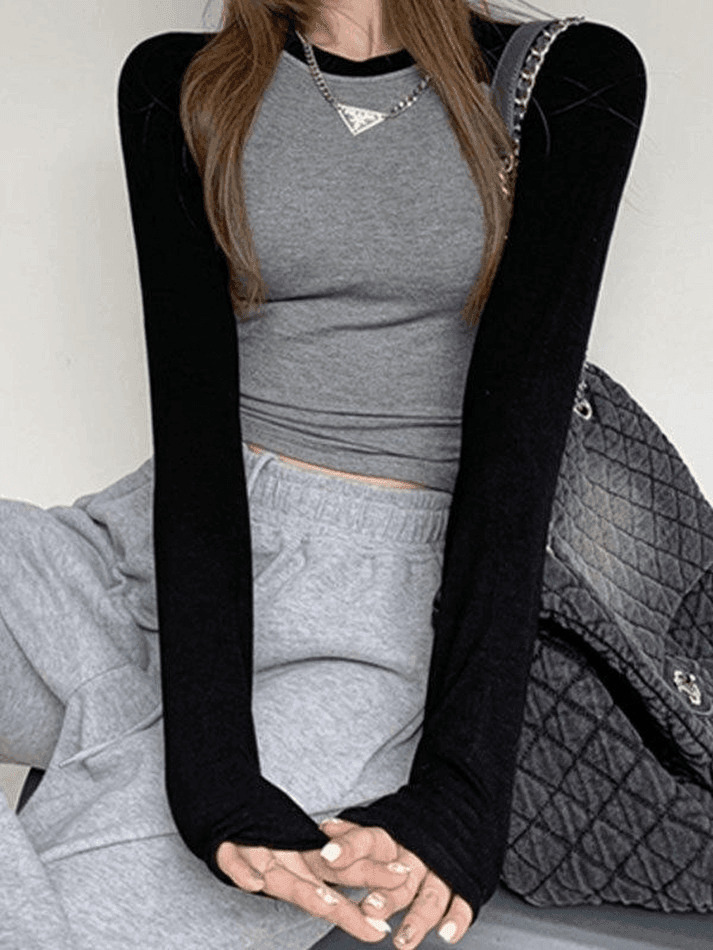 Y2K Aesthetic Raglan Sleeve Rib Crop Top for Women - Coquette & Grunge Style Fashion