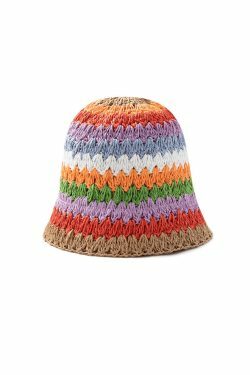 Y2K Aesthetic Rainbow Straw Bucket Hat - Coquette Fashion with Grunge & Cottagecore Vibes