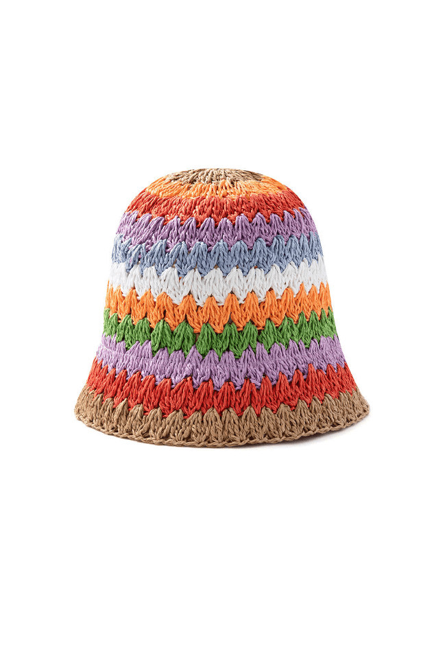 Y2K Aesthetic Rainbow Straw Bucket Hat - Coquette Fashion with Grunge & Cottagecore Vibes