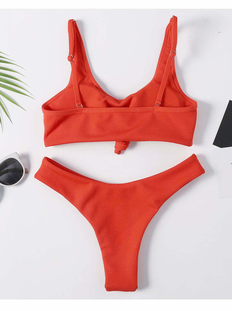 Y2K Aesthetic Red Scrunch Butt Thong Bikini - Coquette Style for Women
