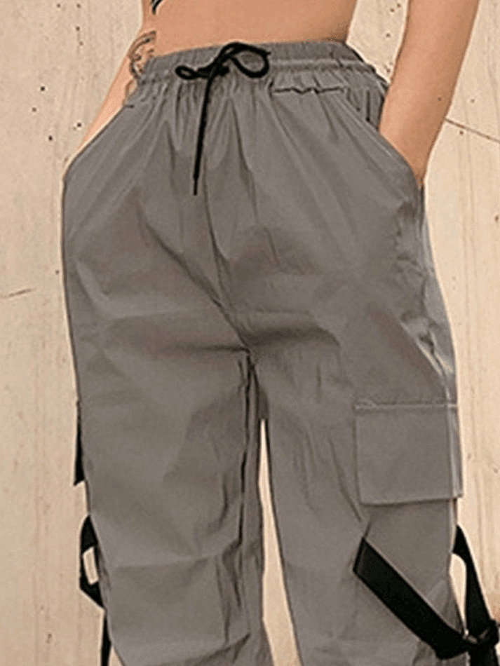 Y2K Aesthetic Reflective Parachute Cargo Pants - Coquette Grunge Style for Women