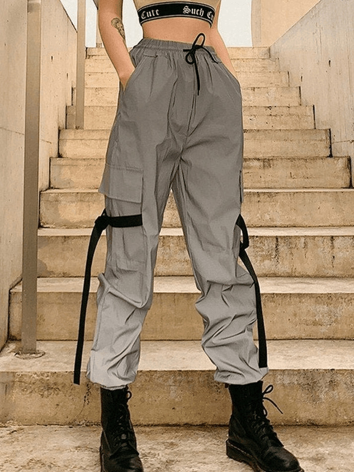 Y2K Aesthetic Reflective Parachute Cargo Pants - Coquette Grunge Style for Women