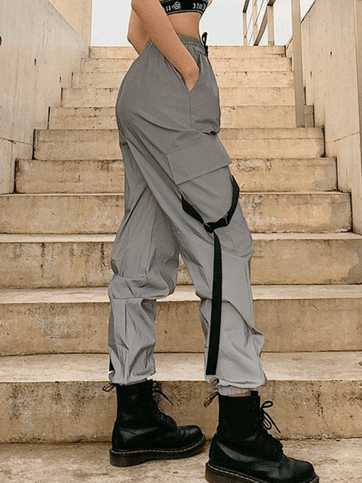 Y2K Aesthetic Reflective Parachute Cargo Pants - Coquette Grunge Style for Women
