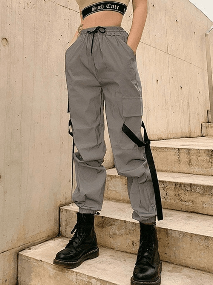 Y2K Aesthetic Reflective Parachute Cargo Pants - Coquette Grunge Style for Women