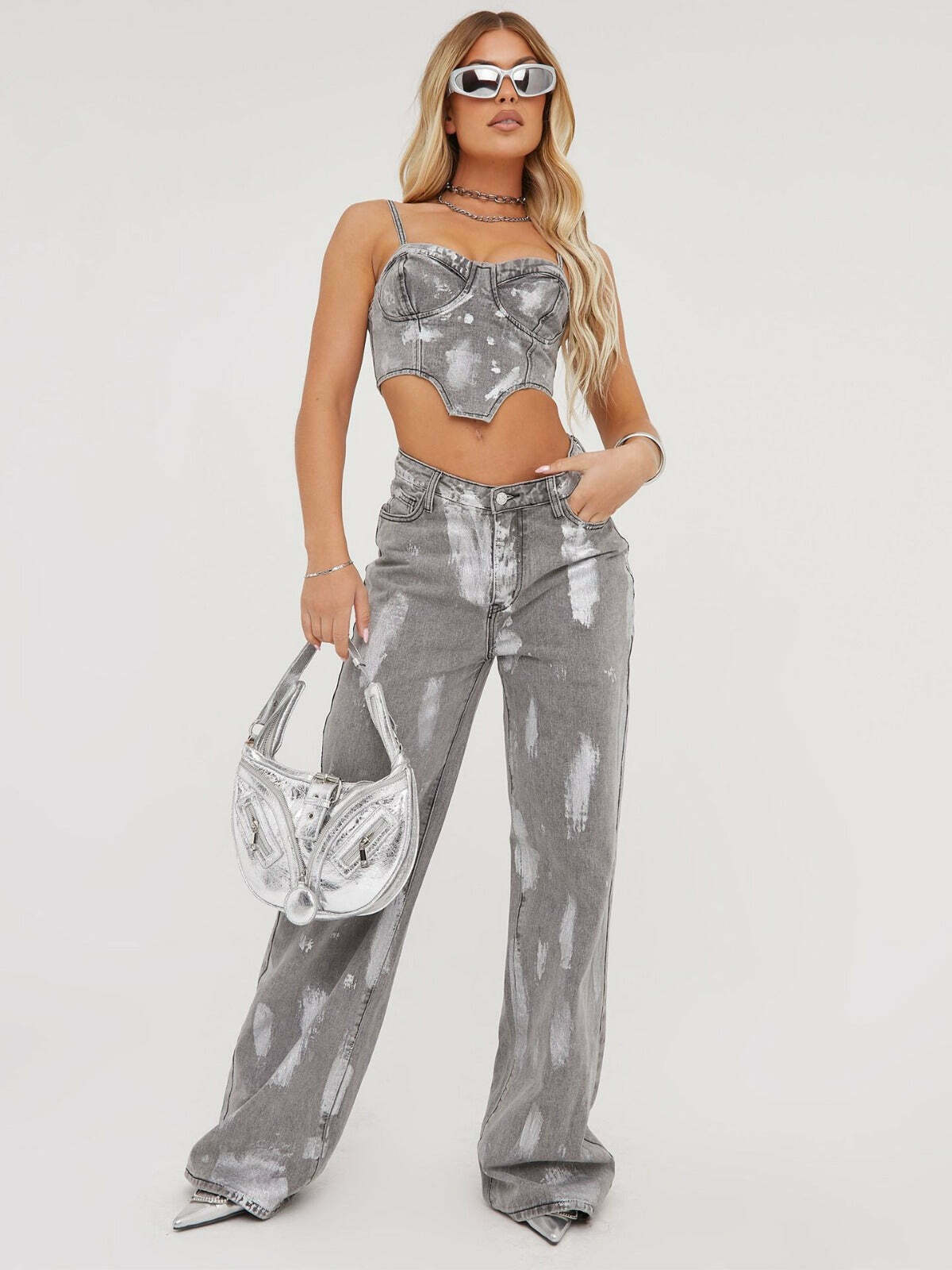 Y2K Aesthetic Retro Jeans Loose Straight Two-Piece Set for Niche Women Fashion