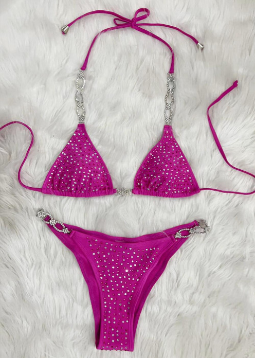 Y2K Aesthetic Rhinestone Split Swimsuit - Coquette Fashion with Grunge & Pastel Goth Vibes