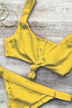 Y2K Aesthetic Ribbed Bikini Set with Sexy Knotted Scoop - Women's Fashion