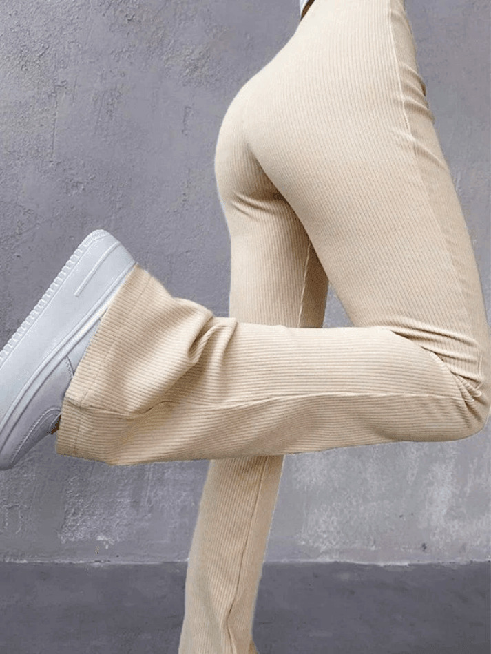Y2K Aesthetic Ribbed Flare Leg Pants - Coquette Grunge Pastel Goth