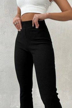 Y2K Aesthetic Ribbed Flare Leg Pants - Coquette Grunge Pastel Goth