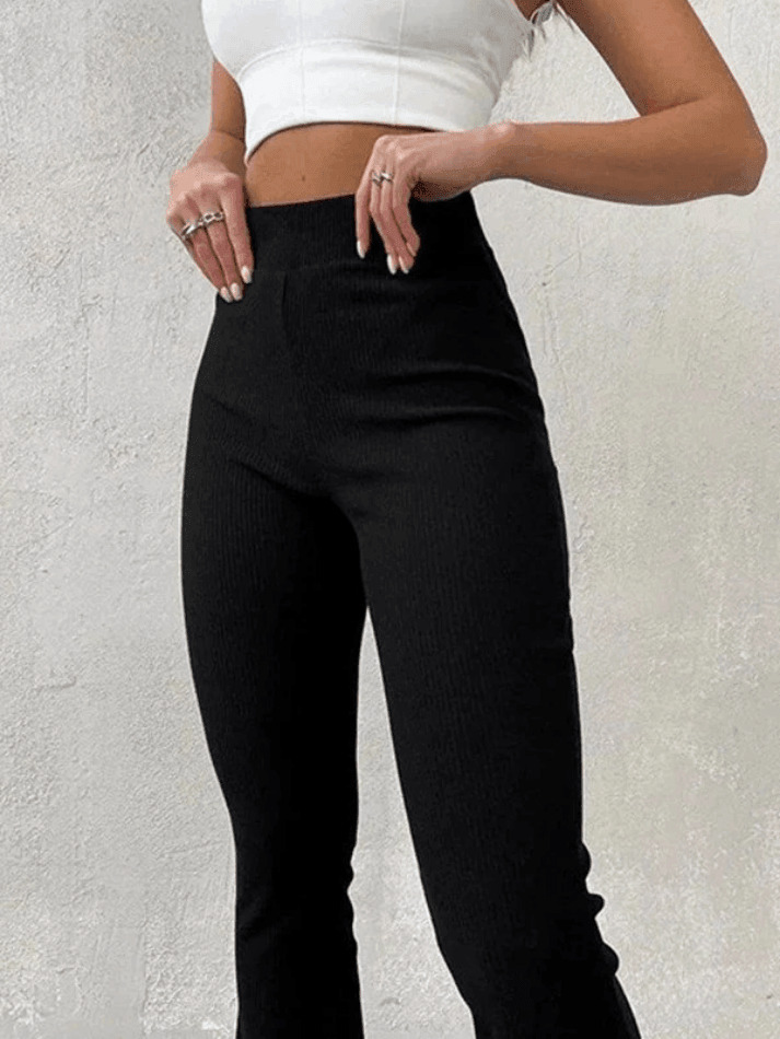 Y2K Aesthetic Ribbed Flare Leg Pants - Coquette Grunge Pastel Goth