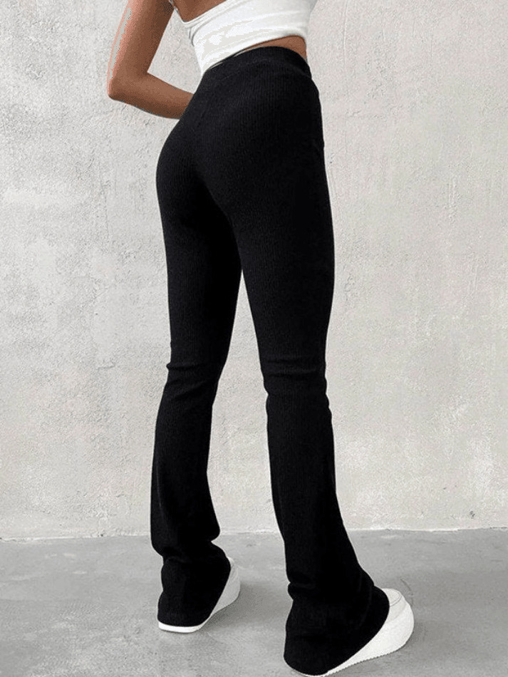 Y2K Aesthetic Ribbed Flare Leg Pants - Coquette Grunge Pastel Goth