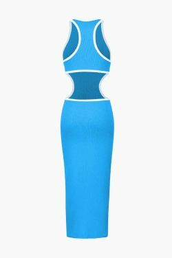 Y2K Aesthetic Ribbed Knit Cutout Sleeveless Midi Dress for Women - Coquette & Grunge Style