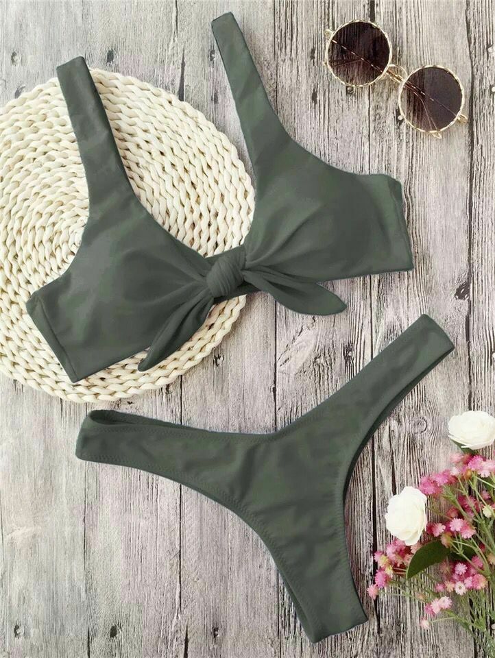 Y2K Aesthetic Ribbed Knot Bandeau Bikini Set - Coquette Style, Grunge Fashion, Cute Tops