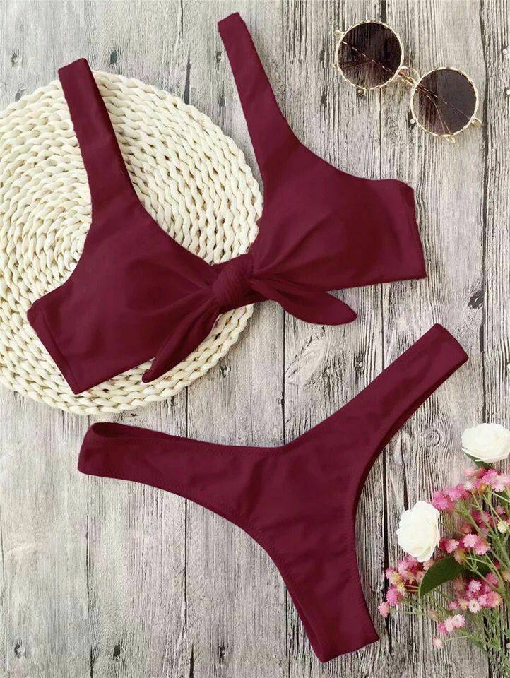 Y2K Aesthetic Ribbed Knot Bandeau Bikini Set - Coquette Style, Grunge Fashion, Cute Tops
