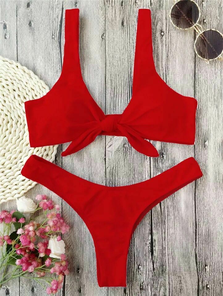 Y2K Aesthetic Ribbed Knot Bandeau Bikini Set - Coquette Style, Grunge Fashion, Cute Tops