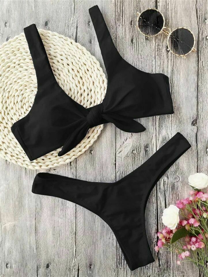Y2K Aesthetic Ribbed Knot Bandeau Bikini Set - Coquette Style, Grunge Fashion, Cute Tops