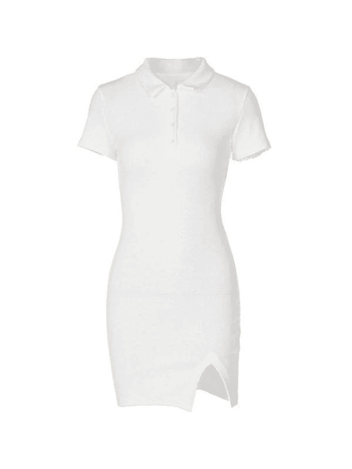 Y2K Aesthetic Ribbed Short Sleeve Slit Mini Dress for Women - Coquette & Grunge Style Fashion