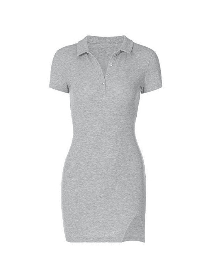 Y2K Aesthetic Ribbed Short Sleeve Slit Mini Dress for Women - Coquette & Grunge Style Fashion