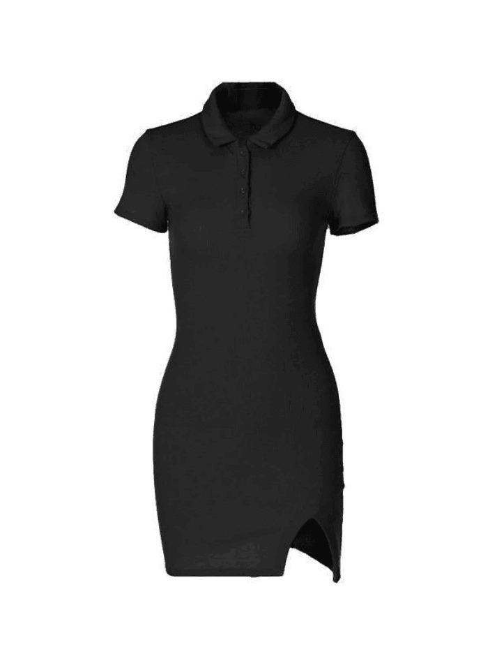 Y2K Aesthetic Ribbed Short Sleeve Slit Mini Dress for Women - Coquette & Grunge Style Fashion
