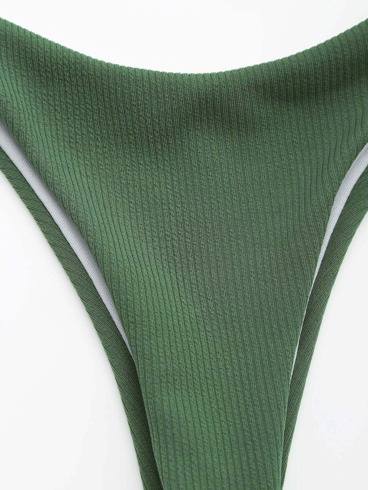 Y2K Aesthetic Ribbed Texture High Cut Thong Bikini for Women - Coquette Style Grunge Fashion