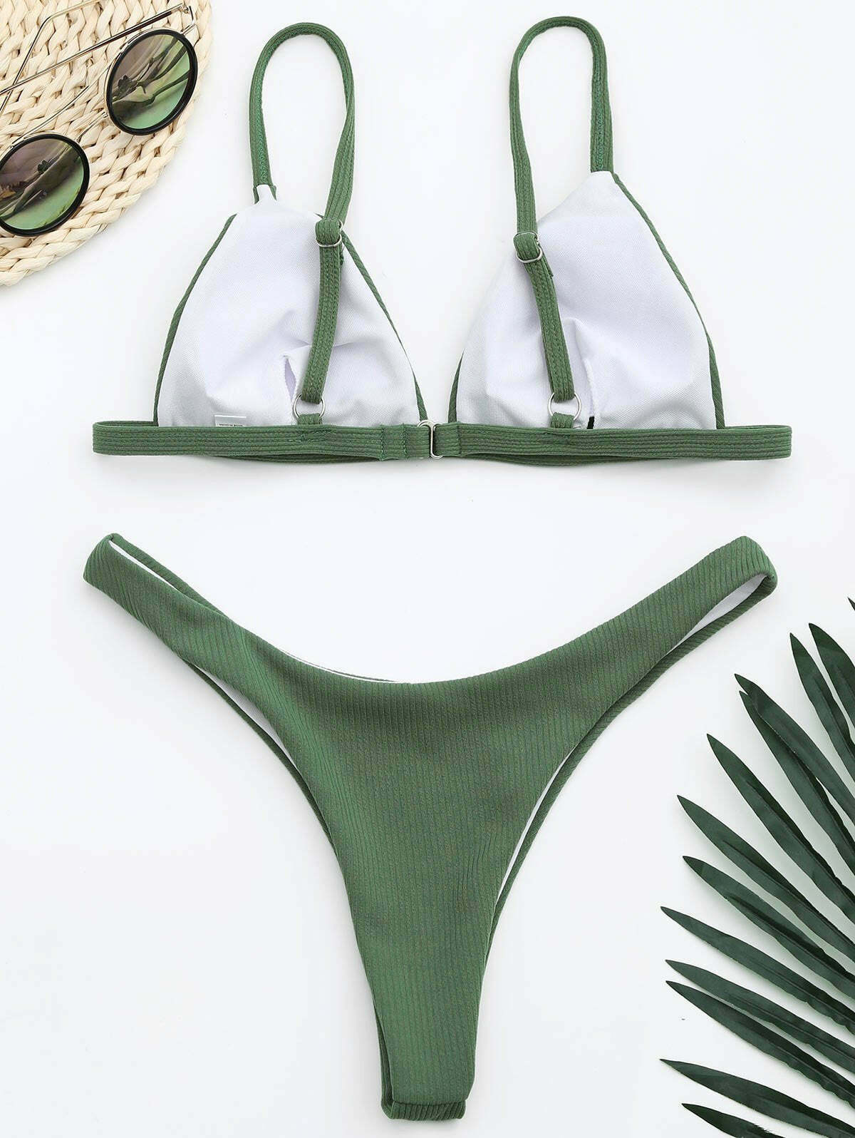 Y2K Aesthetic Ribbed Texture High Cut Thong Bikini for Women - Coquette Style Grunge Fashion