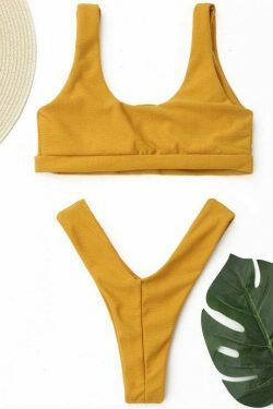 Y2K Aesthetic Ribbed Thong Bikini Set - Trendy Women's Fashion for Coquette and Grunge Styles