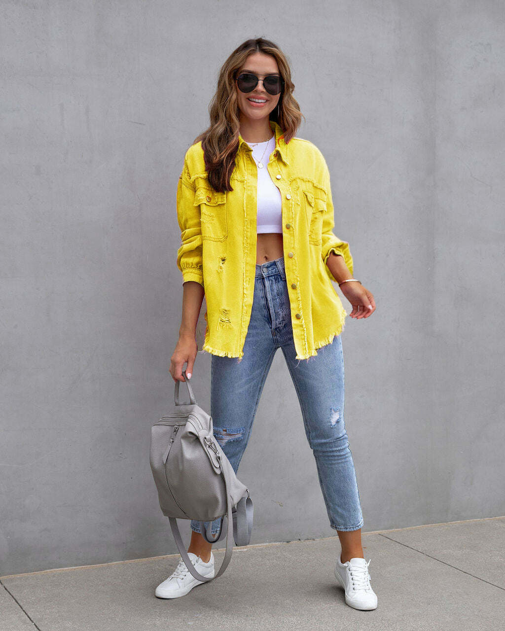 Y2K Aesthetic Ripped Denim Casual Shirt Jacket for Women - Coquette Style Grunge Fashion with Pastel