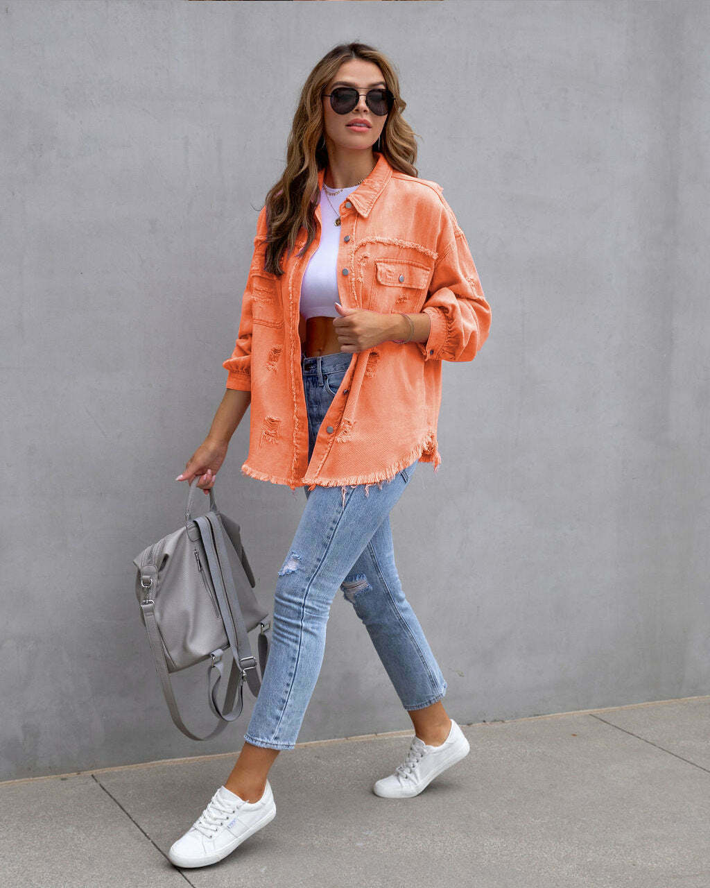 Y2K Aesthetic Ripped Denim Casual Shirt Jacket for Women - Coquette Style Grunge Fashion with Pastel