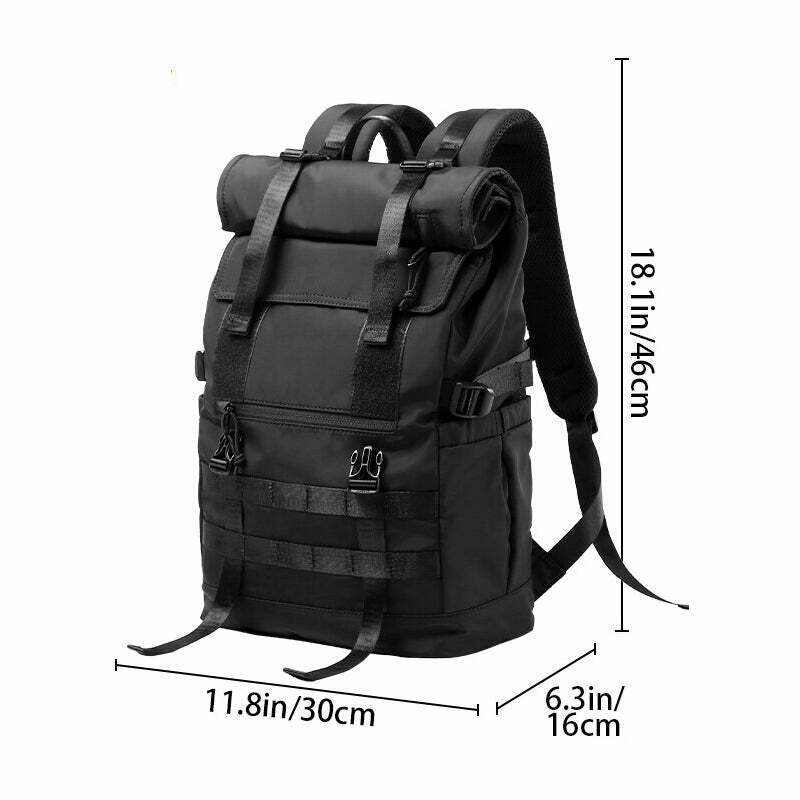 Y2K Aesthetic Roll Top Utility Strap Backpack for Niche Women Fashion