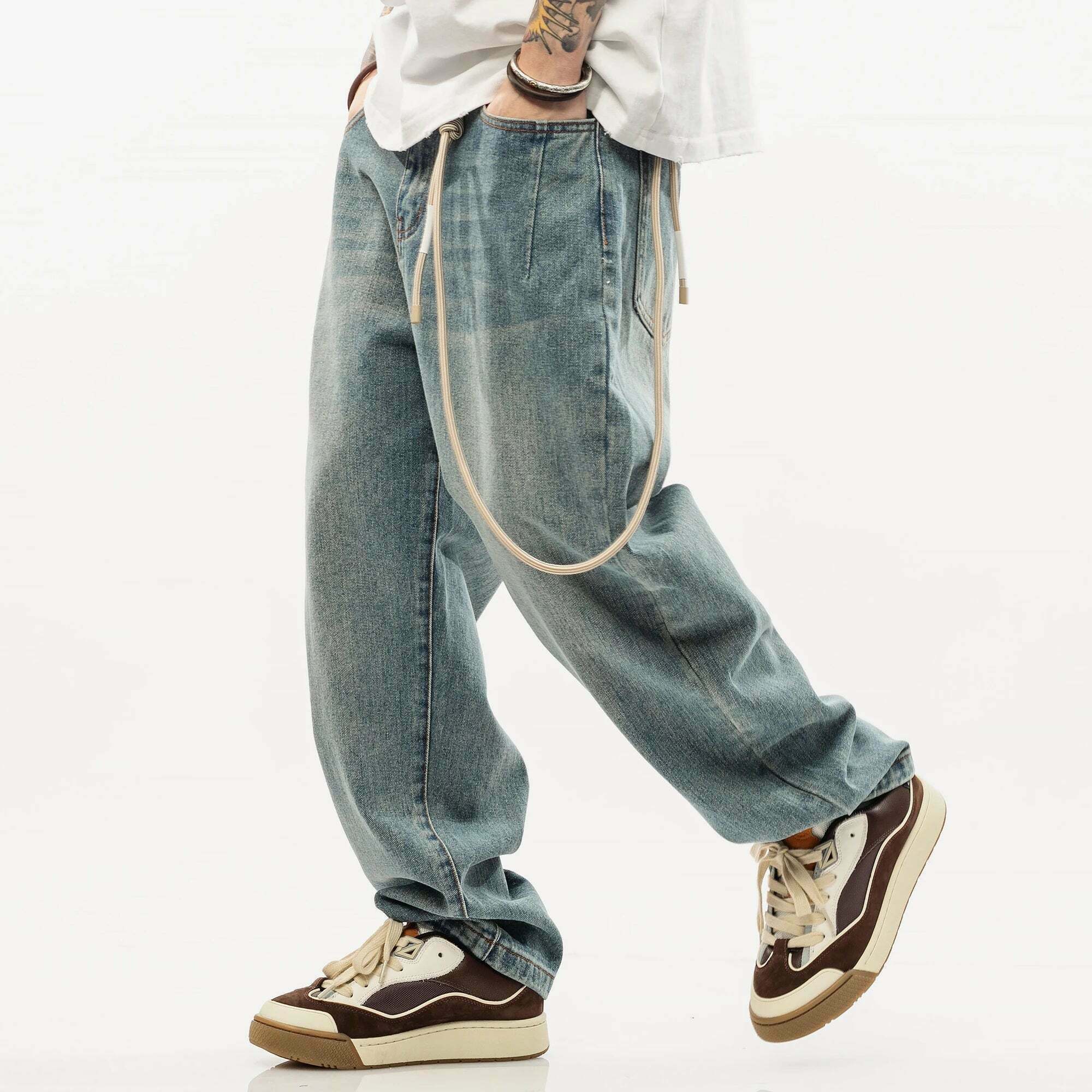Y2K Aesthetic Rope Chain Barrel Leg Jeans for Niche Women Fashion