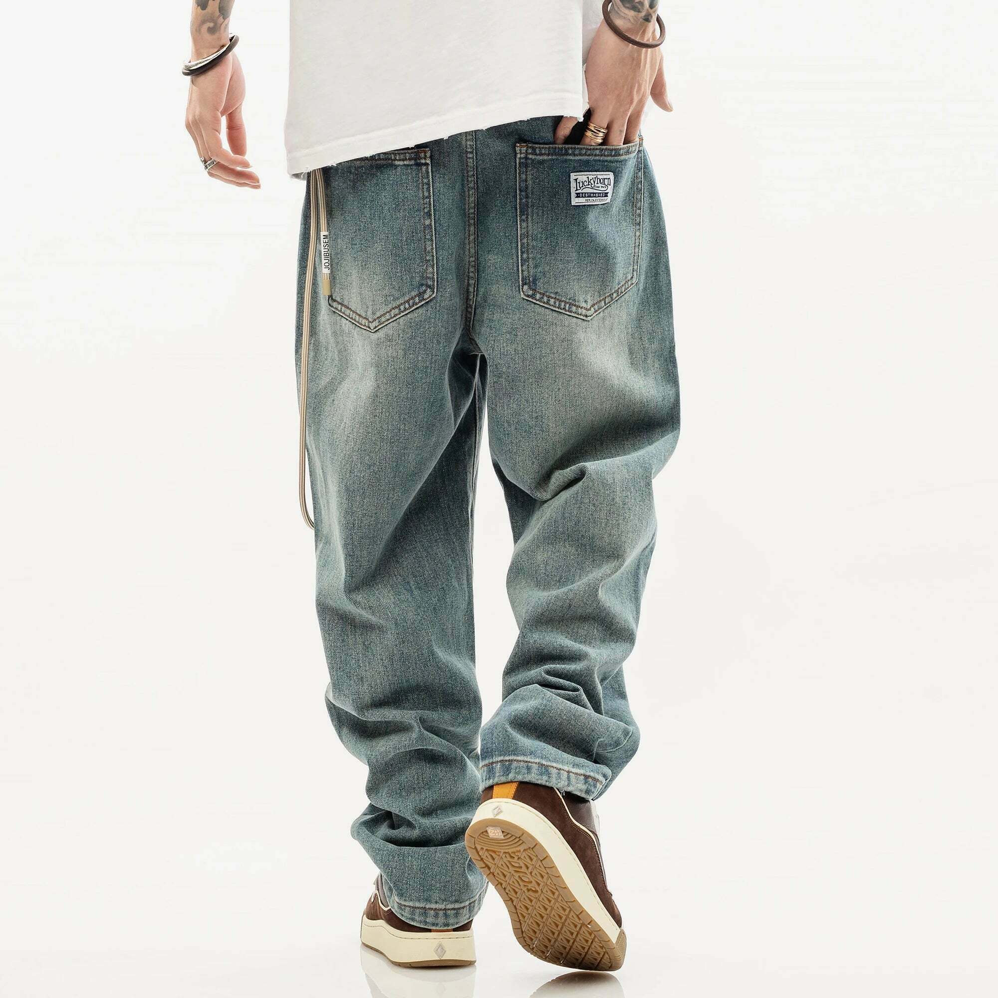 Y2K Aesthetic Rope Chain Barrel Leg Jeans for Niche Women Fashion