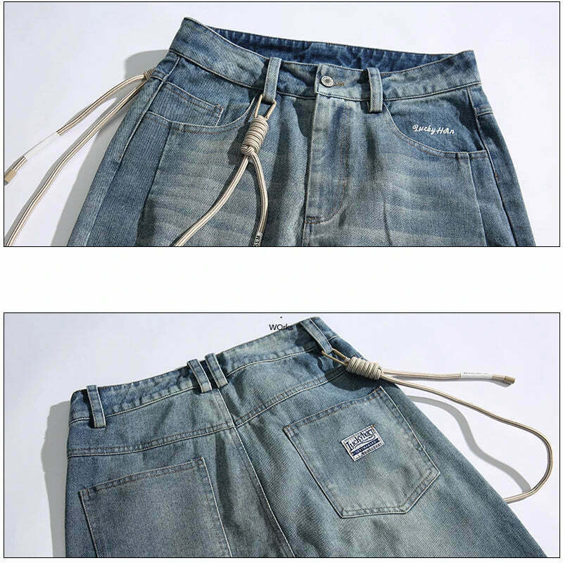 Y2K Aesthetic Rope Chain Barrel Leg Jeans for Niche Women Fashion