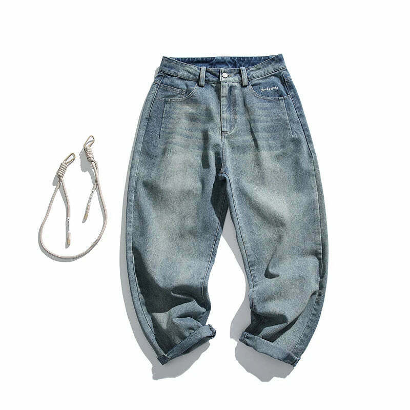 Y2K Aesthetic Rope Chain Barrel Leg Jeans for Niche Women Fashion