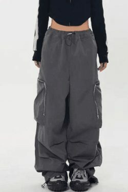 Y2K Aesthetic Ruched Cargo Pants with Zip Pocket - Coquette Grunge Style for Women