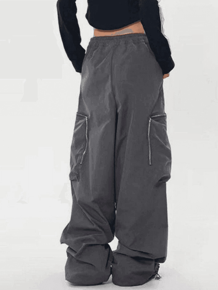 Y2K Aesthetic Ruched Cargo Pants with Zip Pocket - Coquette Grunge Style for Women