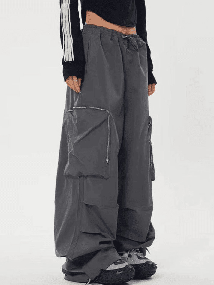 Y2K Aesthetic Ruched Cargo Pants with Zip Pocket - Coquette Grunge Style for Women