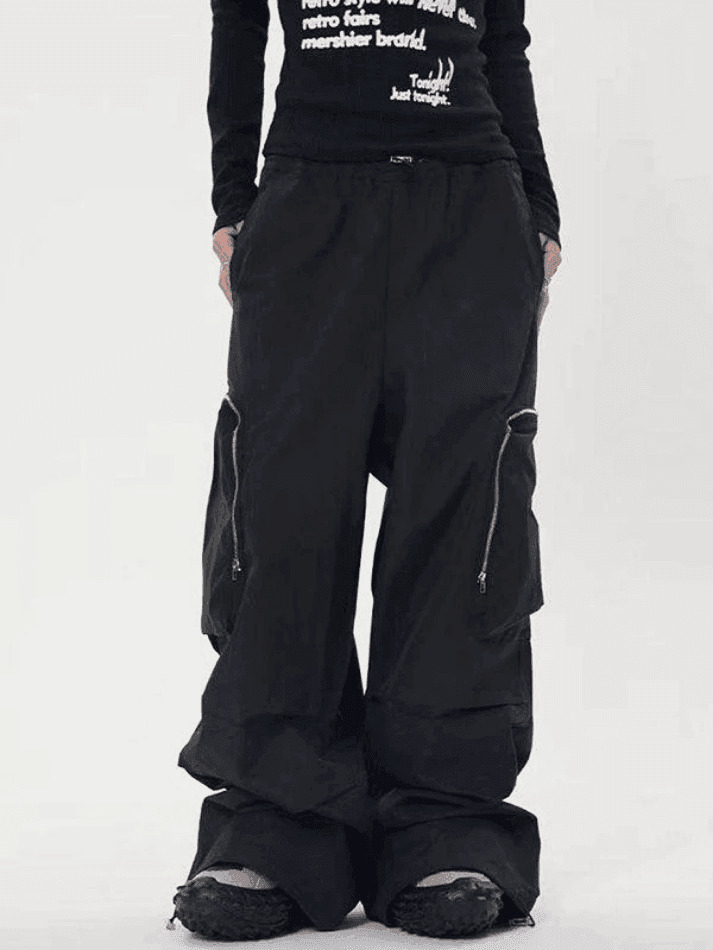 Y2K Aesthetic Ruched Cargo Pants with Zip Pocket - Coquette Grunge Style for Women