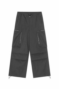 Y2K Aesthetic Ruched Cargo Pants with Zip Pocket - Coquette Grunge Style for Women