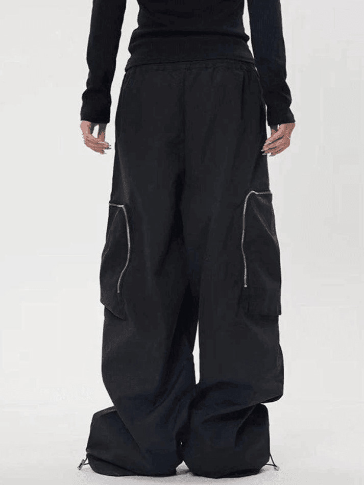 Y2K Aesthetic Ruched Cargo Pants with Zip Pocket - Coquette Grunge Style for Women